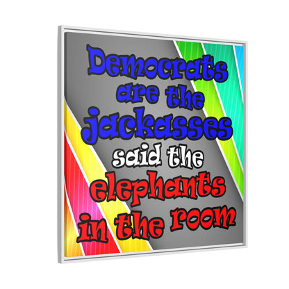 donkeys and elephants - framed canvas art (rainbow split)