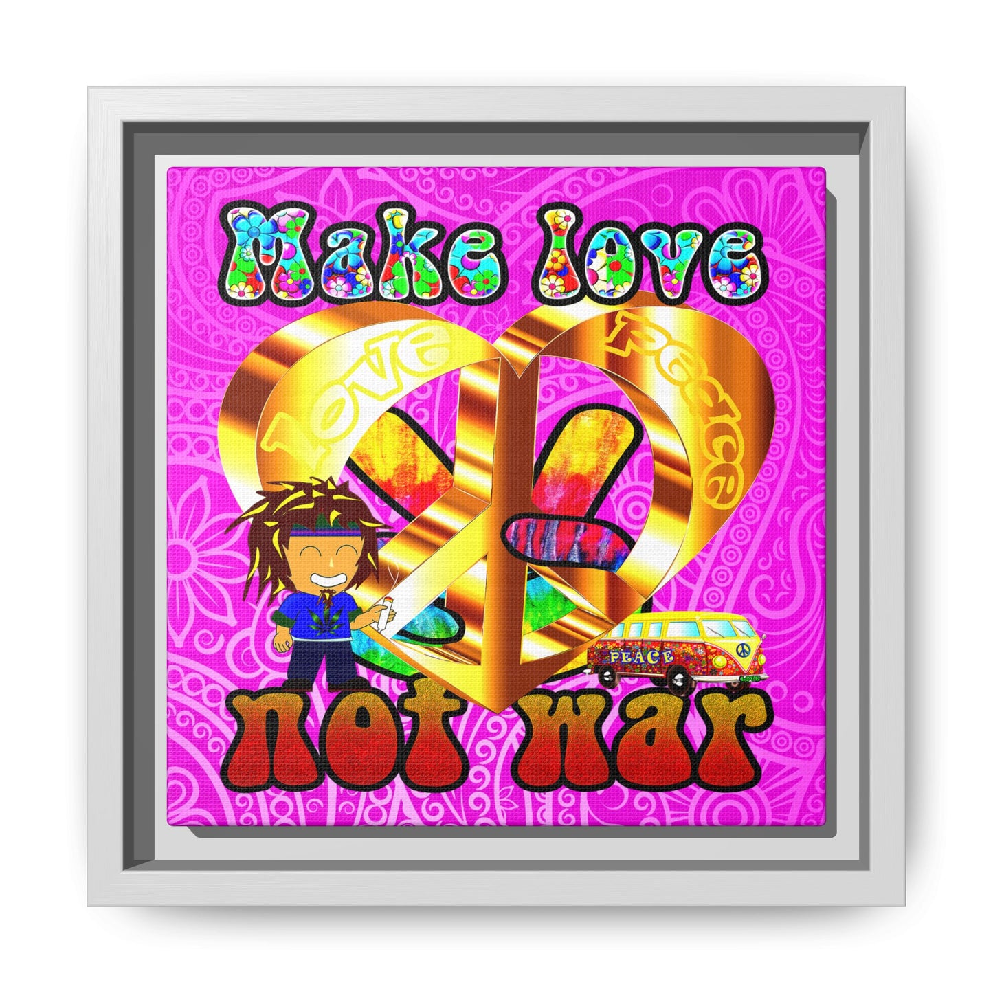 love peace - framed canvas art (pink swirl)