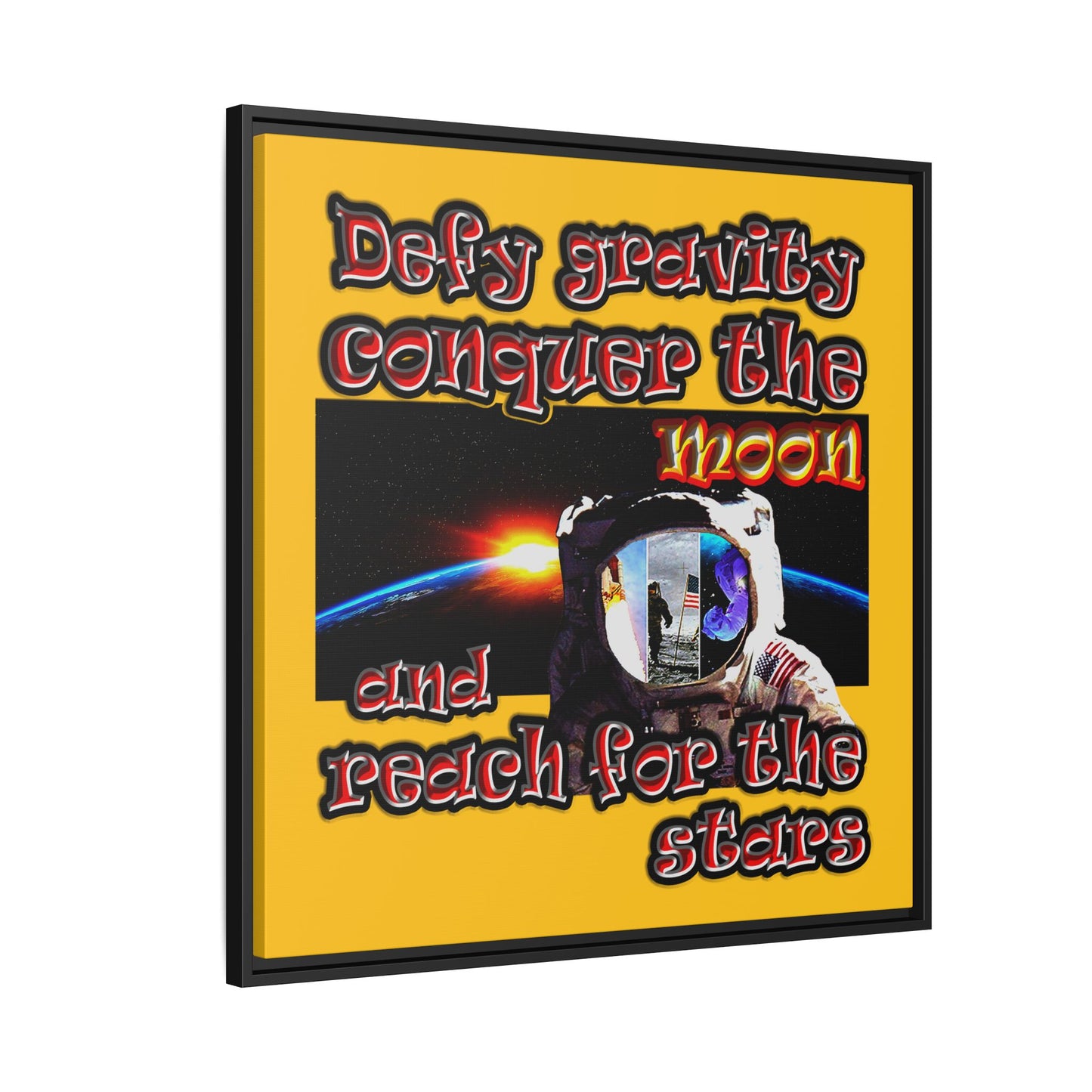 defy conquer reach - framed canvas art (yellow)