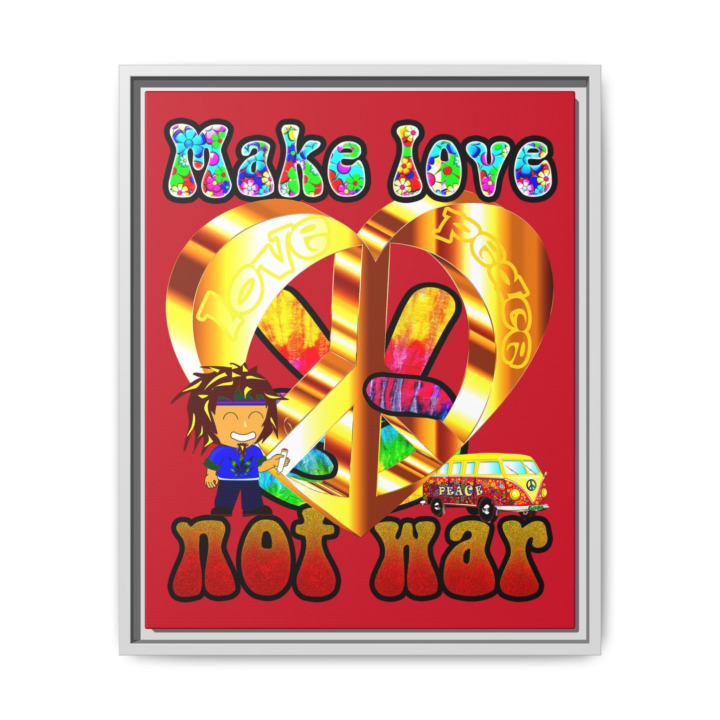 love peace - framed canvas art (dark red)