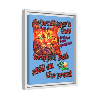 schrodinger's cat - framed canvas art (light blue)