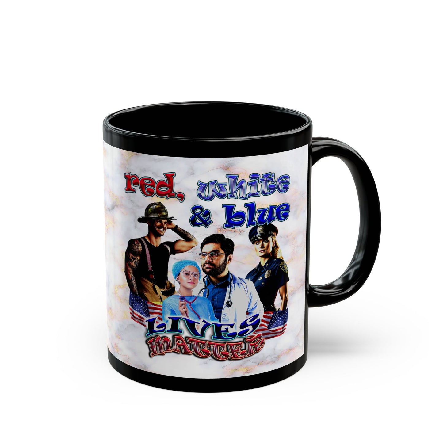rw&b lives matter - Black Mug (white marble)