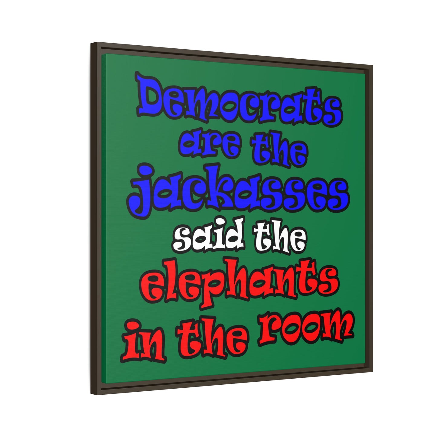 donkeys and elephants - framed canvas art (dark green)