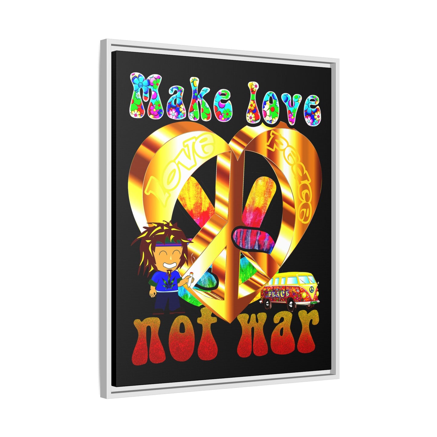 love peace - framed canvas art (black)