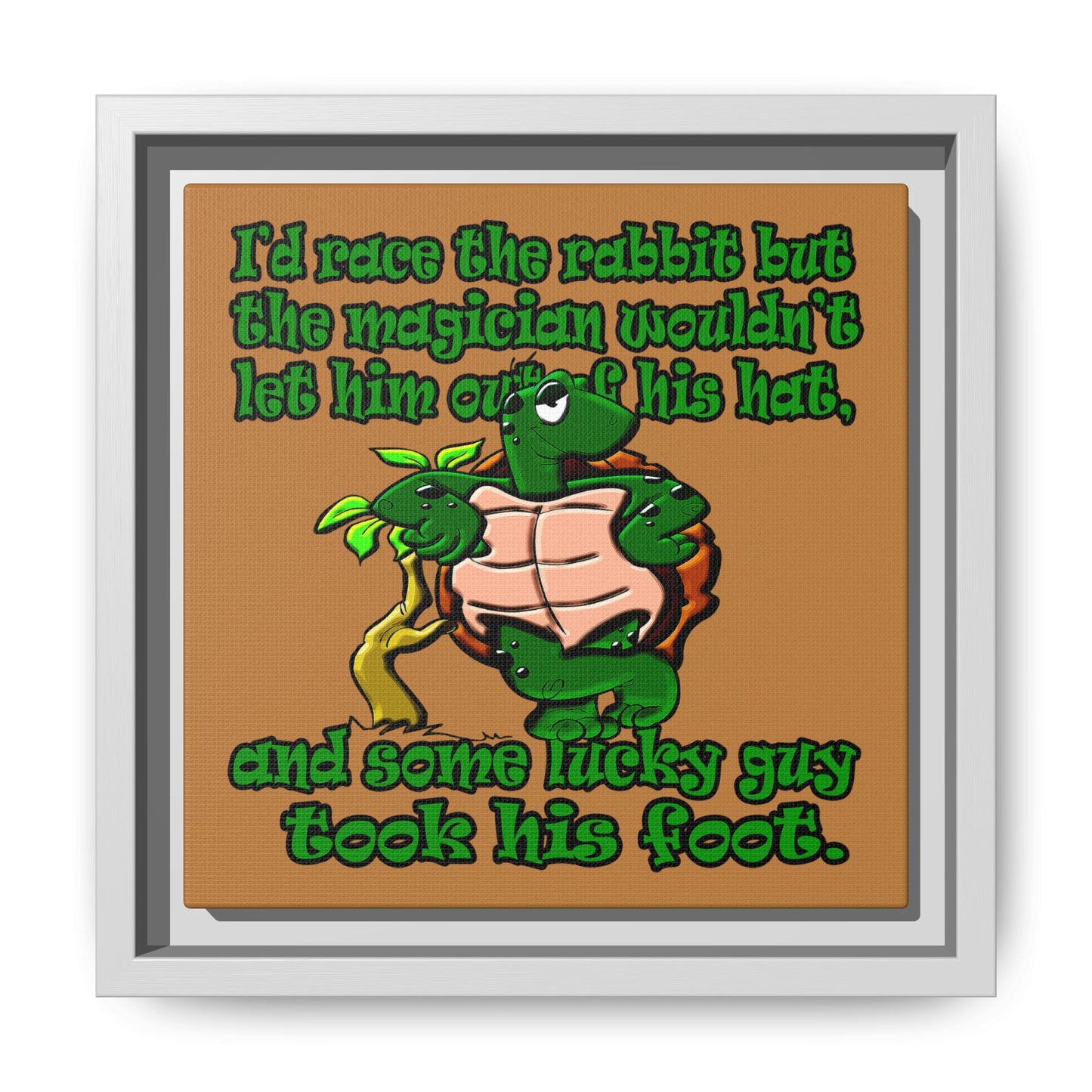 turtle race - framed canvas art (light brown)