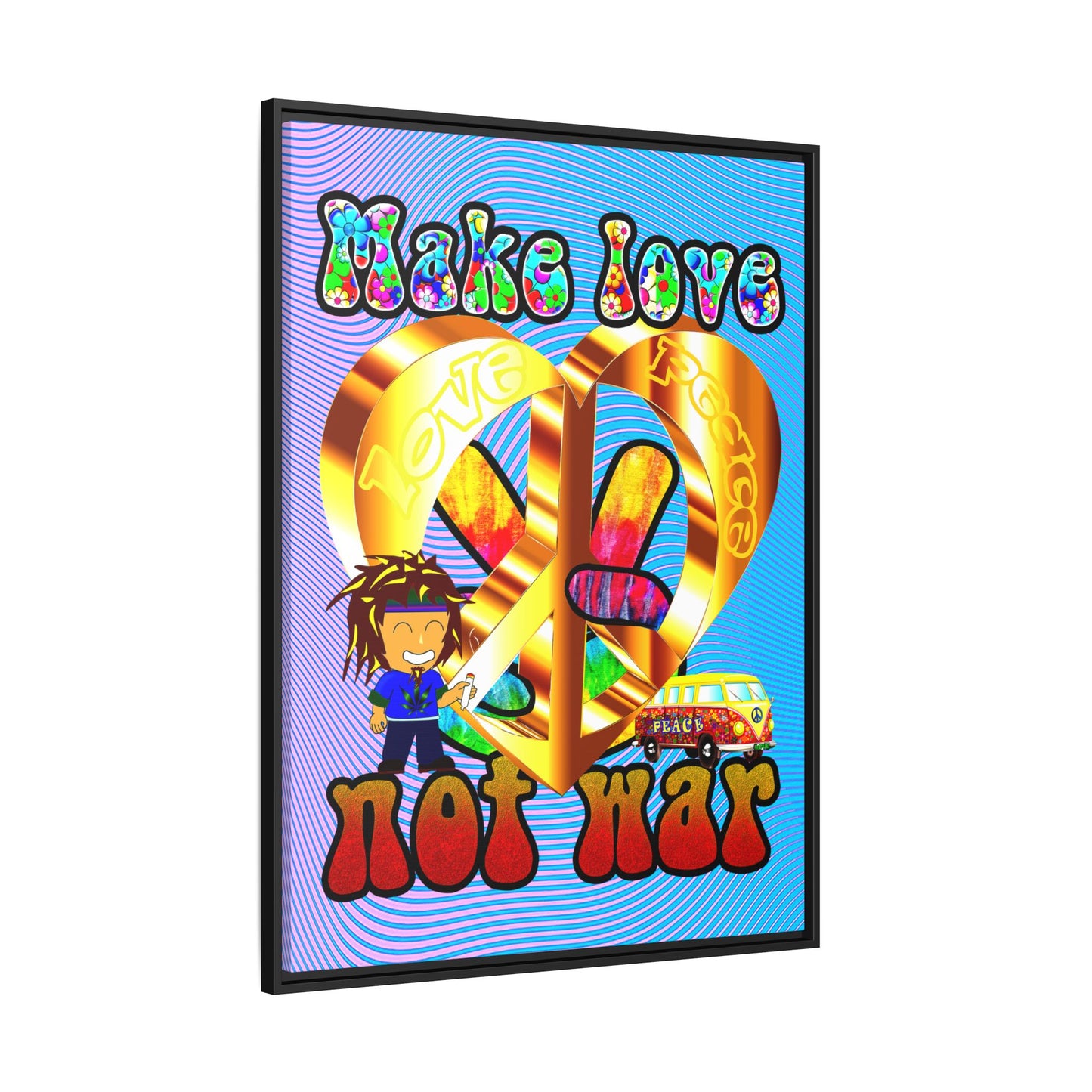 love peace - framed canvas art (light blue-purple wave)