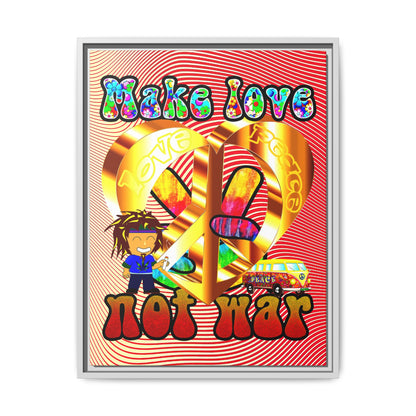 love peace - framed canvas art (yellow-orange wave)