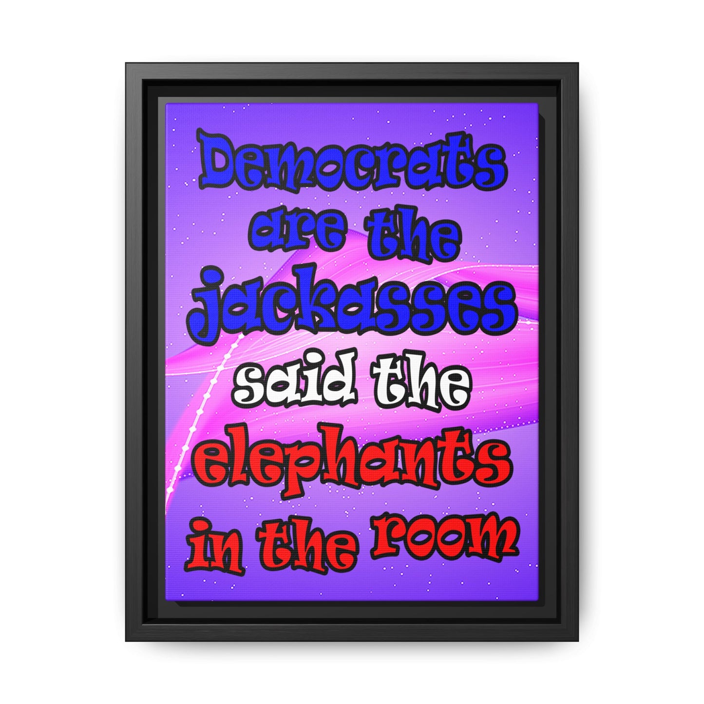 donkeys and elephants - framed canvas art (purple-pink wave)