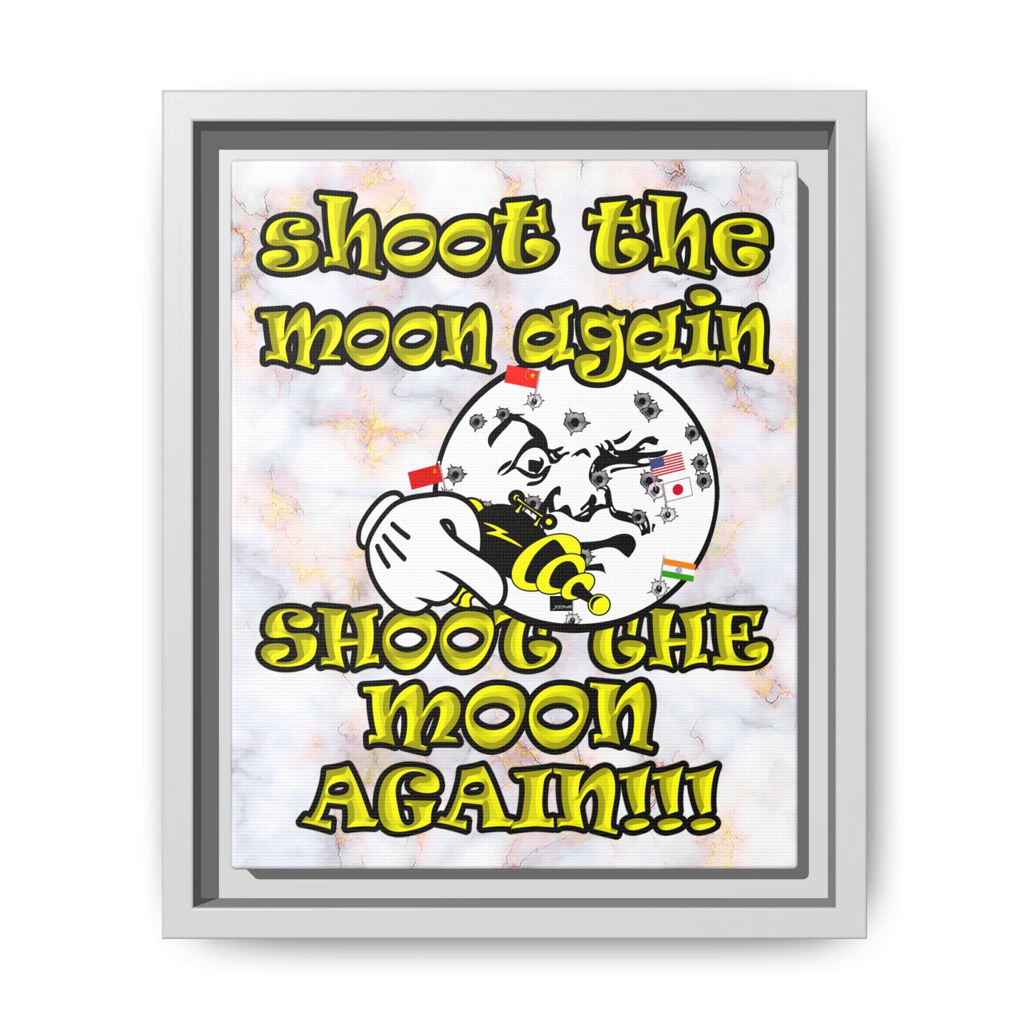 shoot the moon again - framed canvas art (white marble)