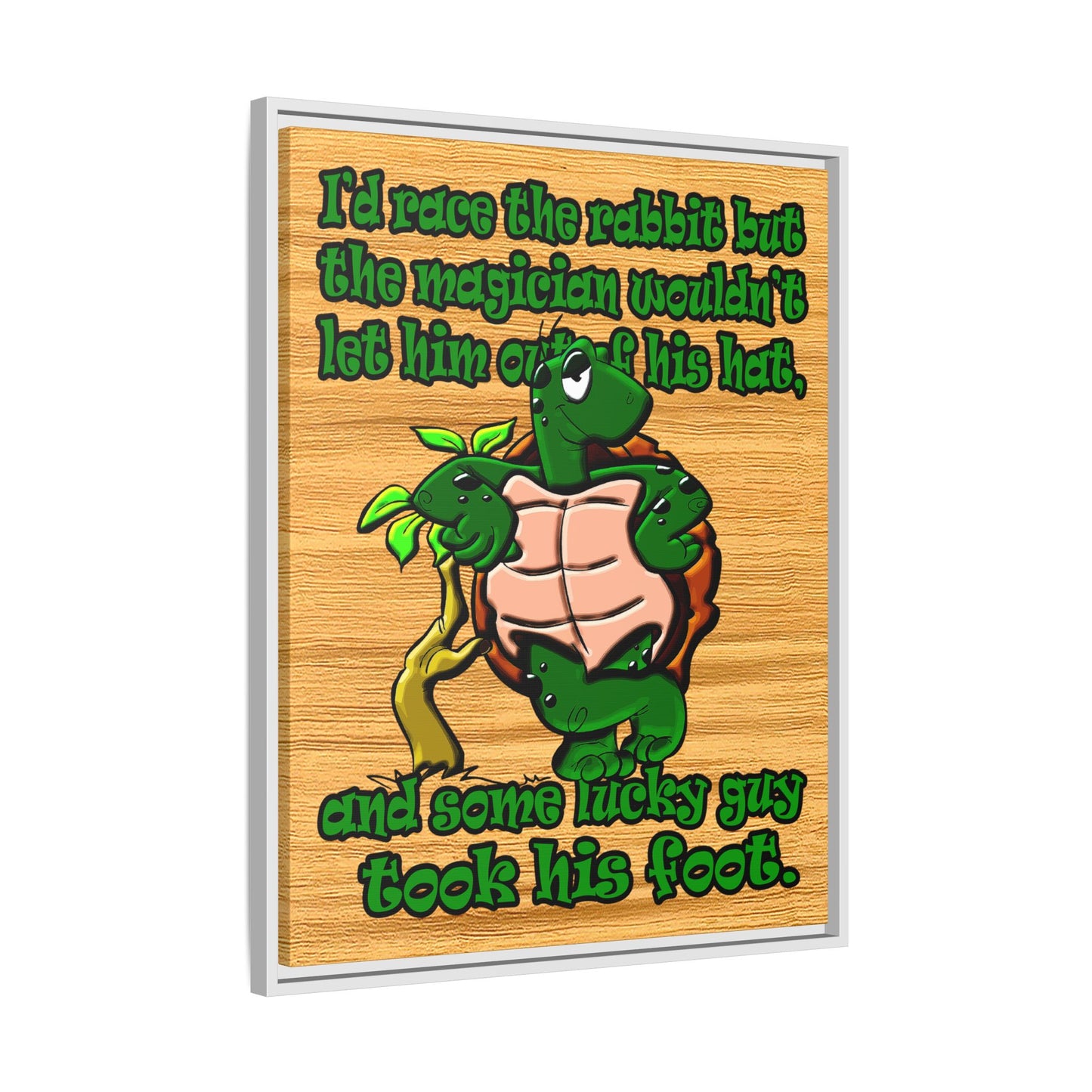 turtle race - framed canvas art (butterscotch wood finish)