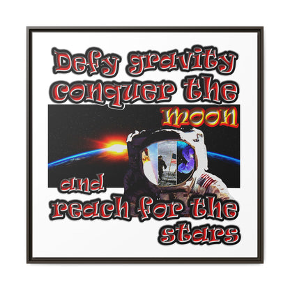 defy conquer reach - framed canvas art (white)