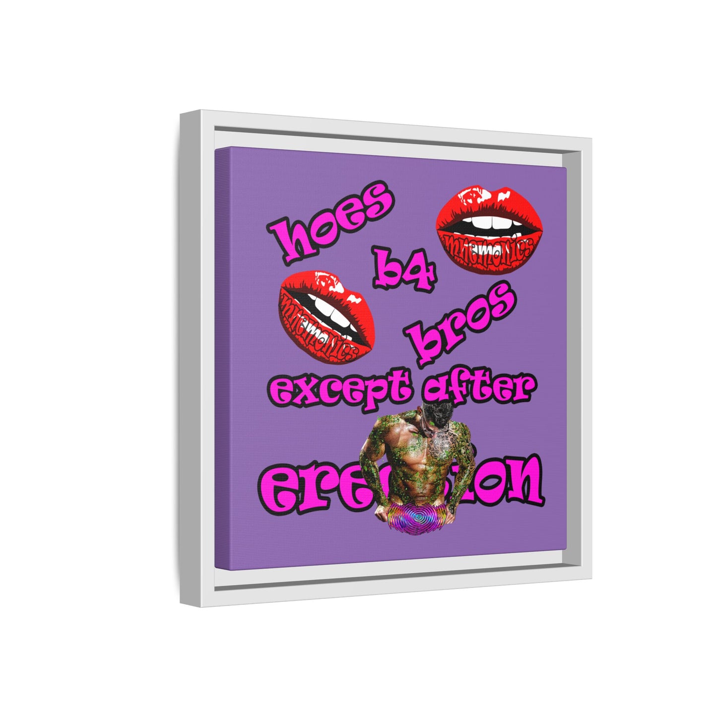 hoes b4 bros - framed canvas art (light purple)