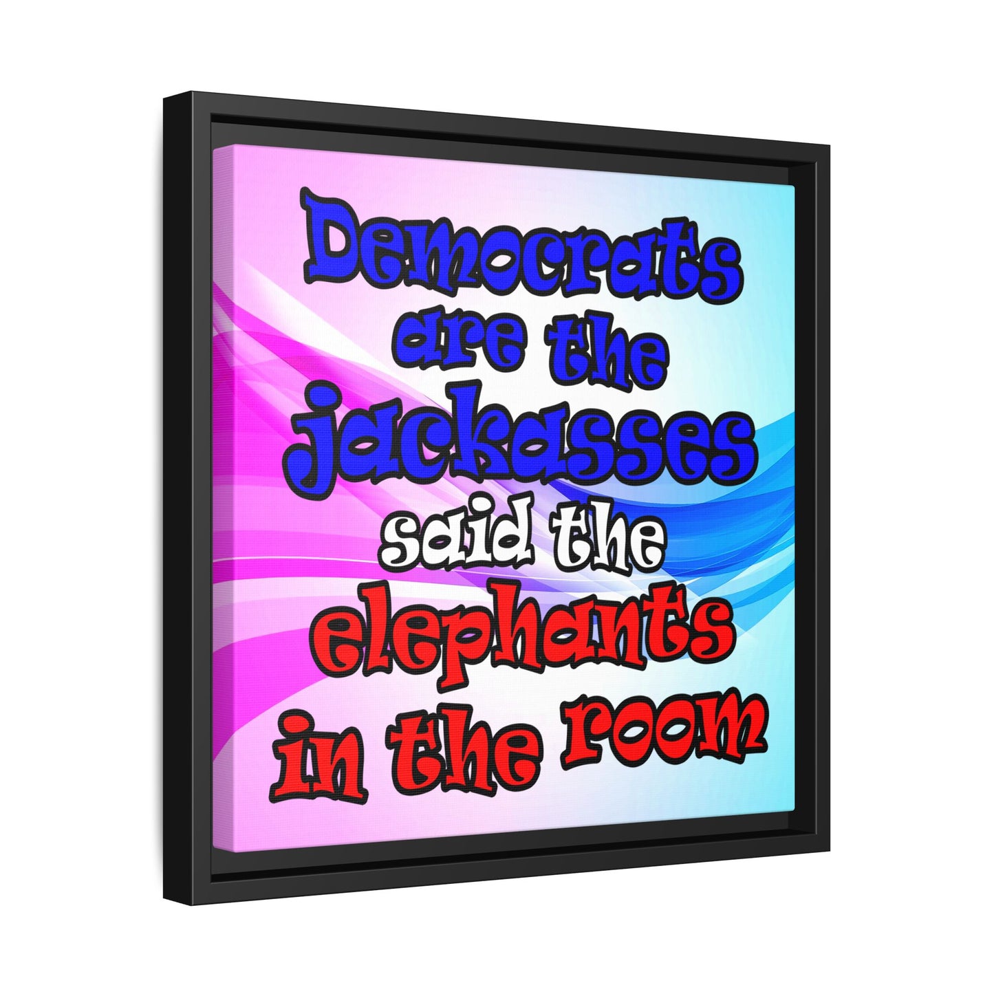donkeys and elephants - framed canvas art (light blue-pink wave)