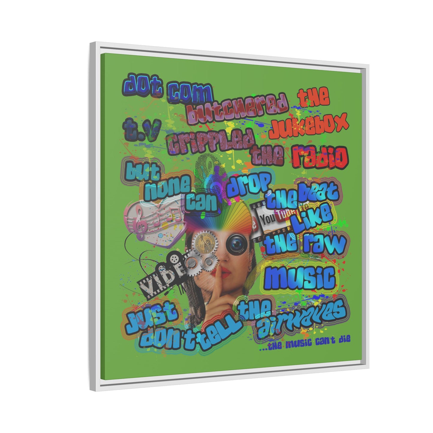 drop the beat - framed canvas art (green)