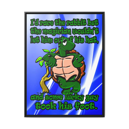 turtle race - framed canvas art (blue-white wave)