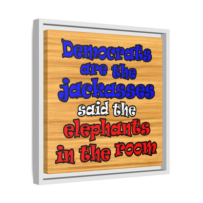 donkeys and elephants - framed canvas art (butterscotch wood finish)