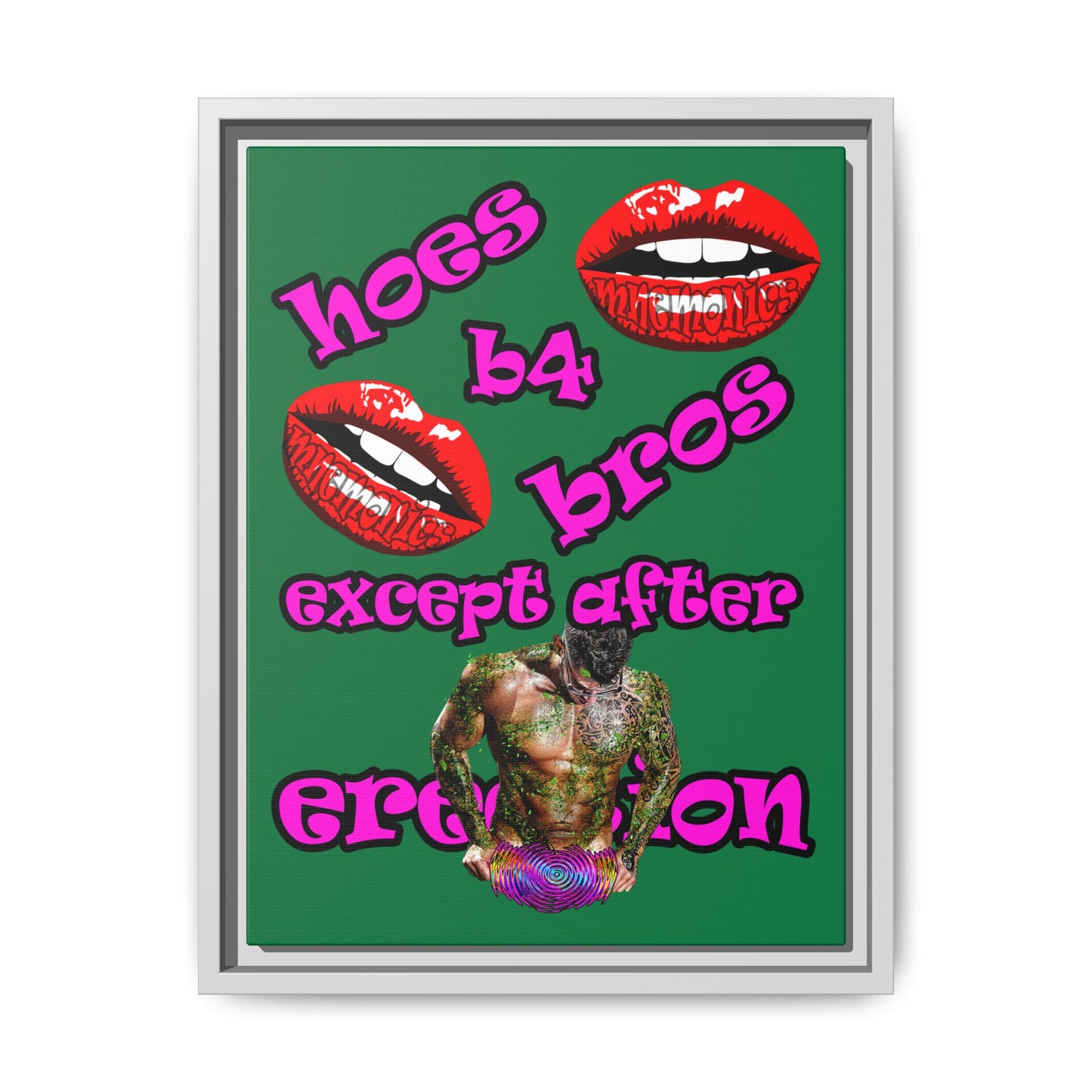 hoes b4 bros - framed canvas art (dark green)