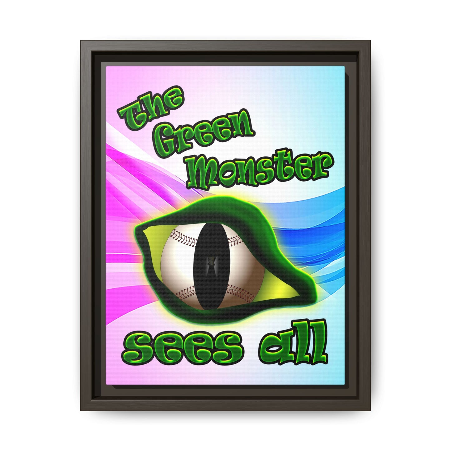 green monster - framed canvas art (light blue-pink wave)