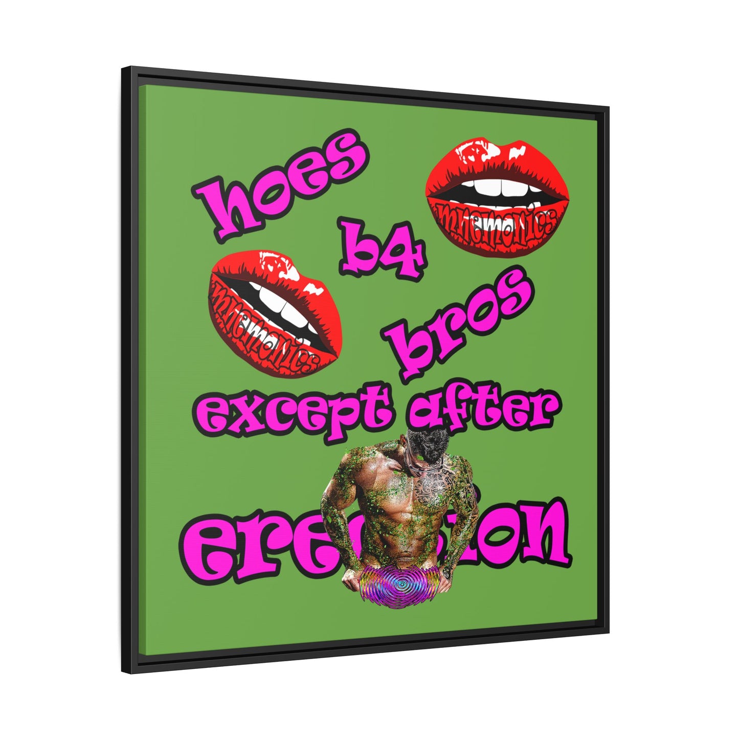 hoes b4 bros - framed canvas art (green)