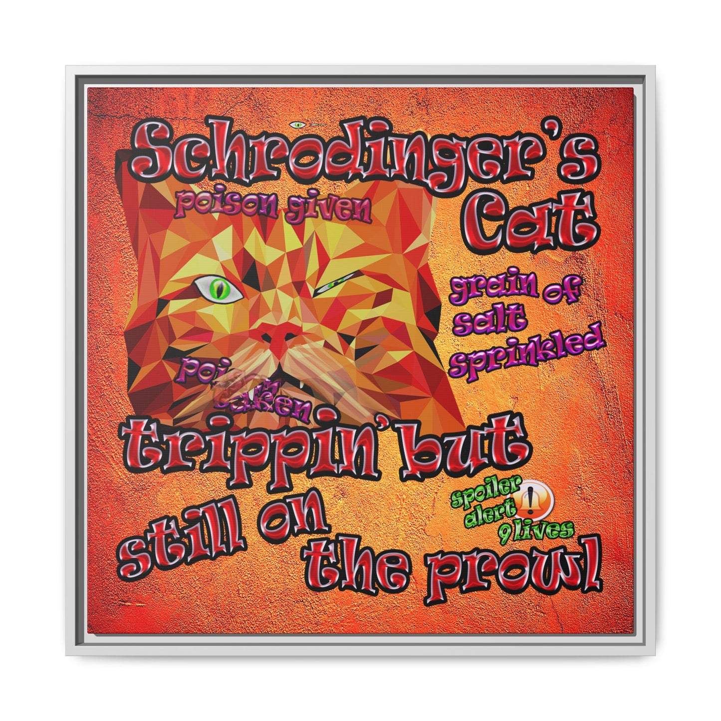 schrodinger's cat - framed canvas art (burnt orange)