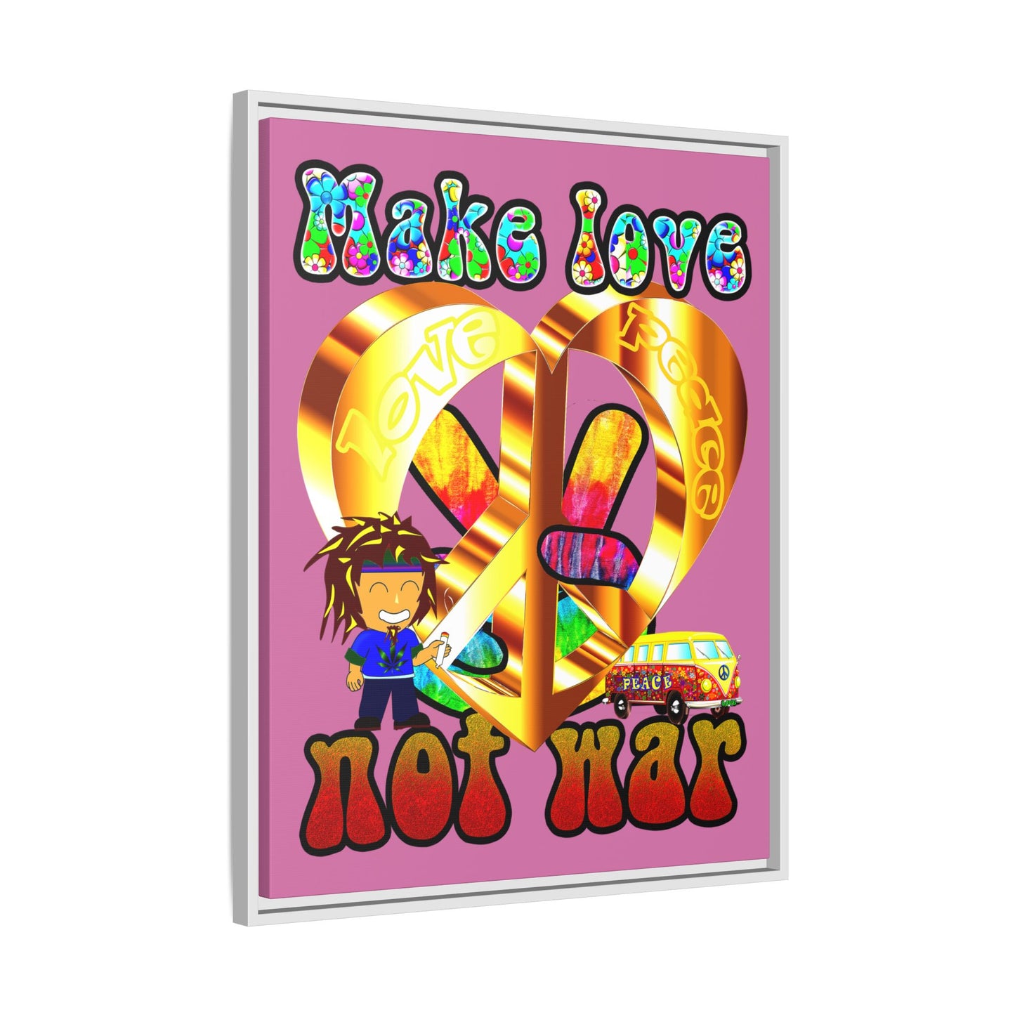 love peace - framed canvas art (light pink)