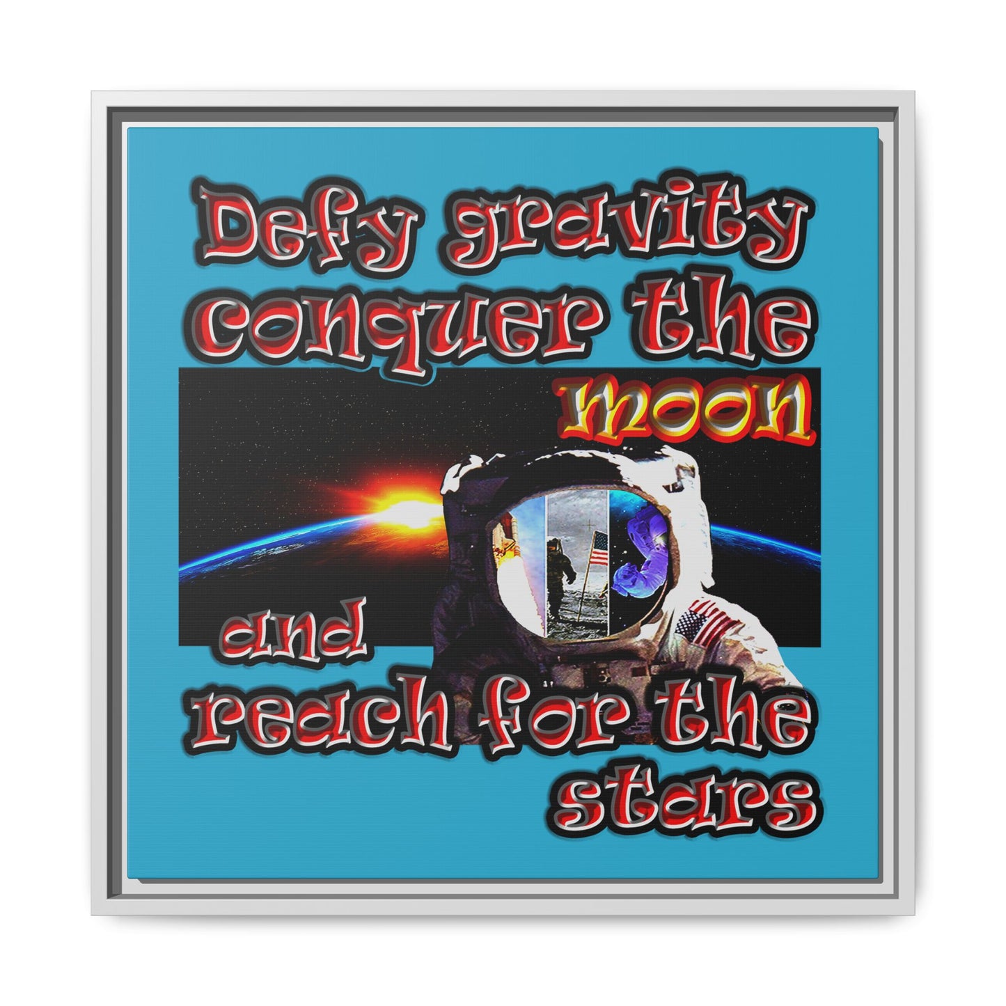 defy conquer reach - framed canvas art (turquoise)