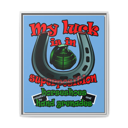my luck - framed canvas art (light blue)