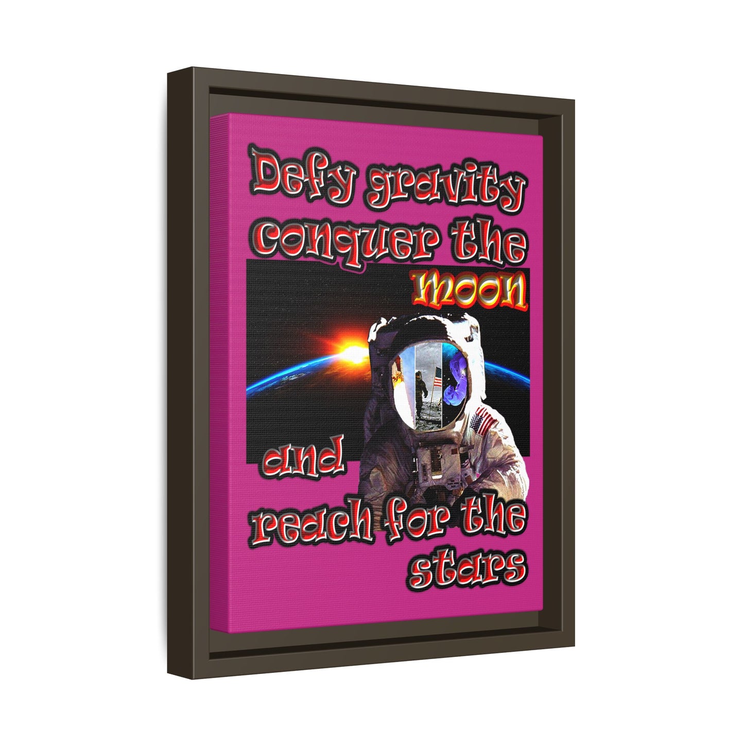 defy conquer reach - framed canvas art (pink)