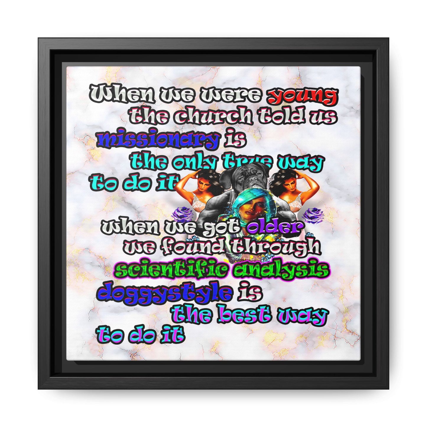 doggystyle - framed canvas art (white marble)