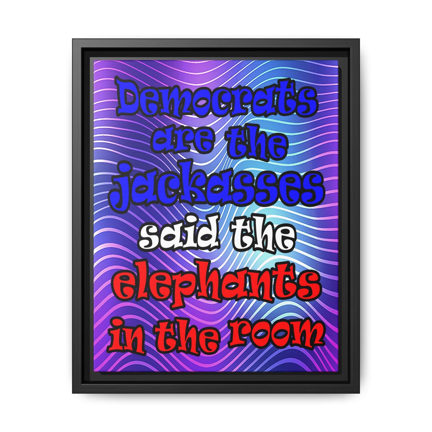 donkeys and elephants - framed canvas art (purple wave)