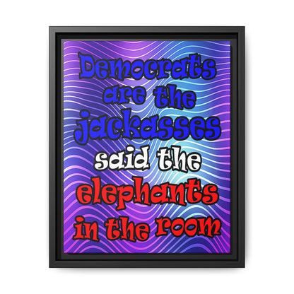 donkeys and elephants - framed canvas art (purple wave)