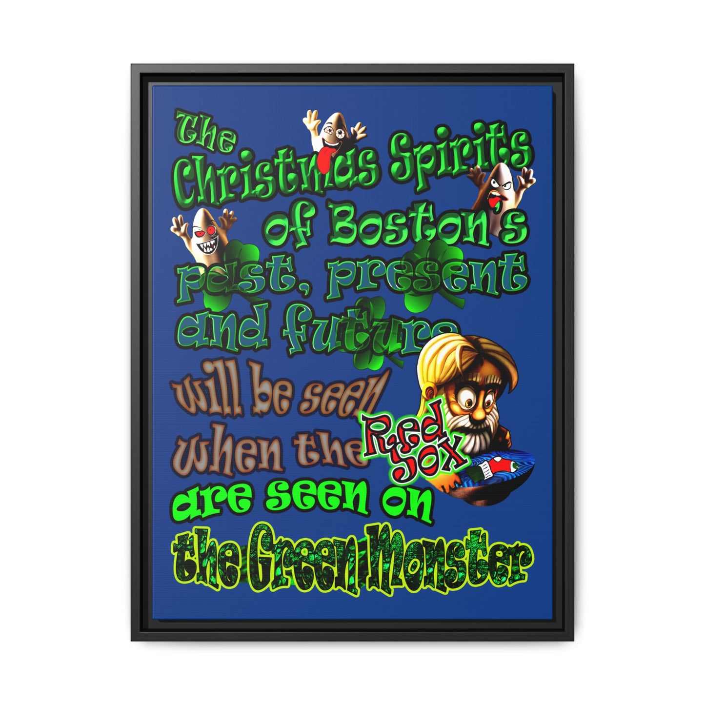 christmas spirits of boston - framed canvas art (dark blue)