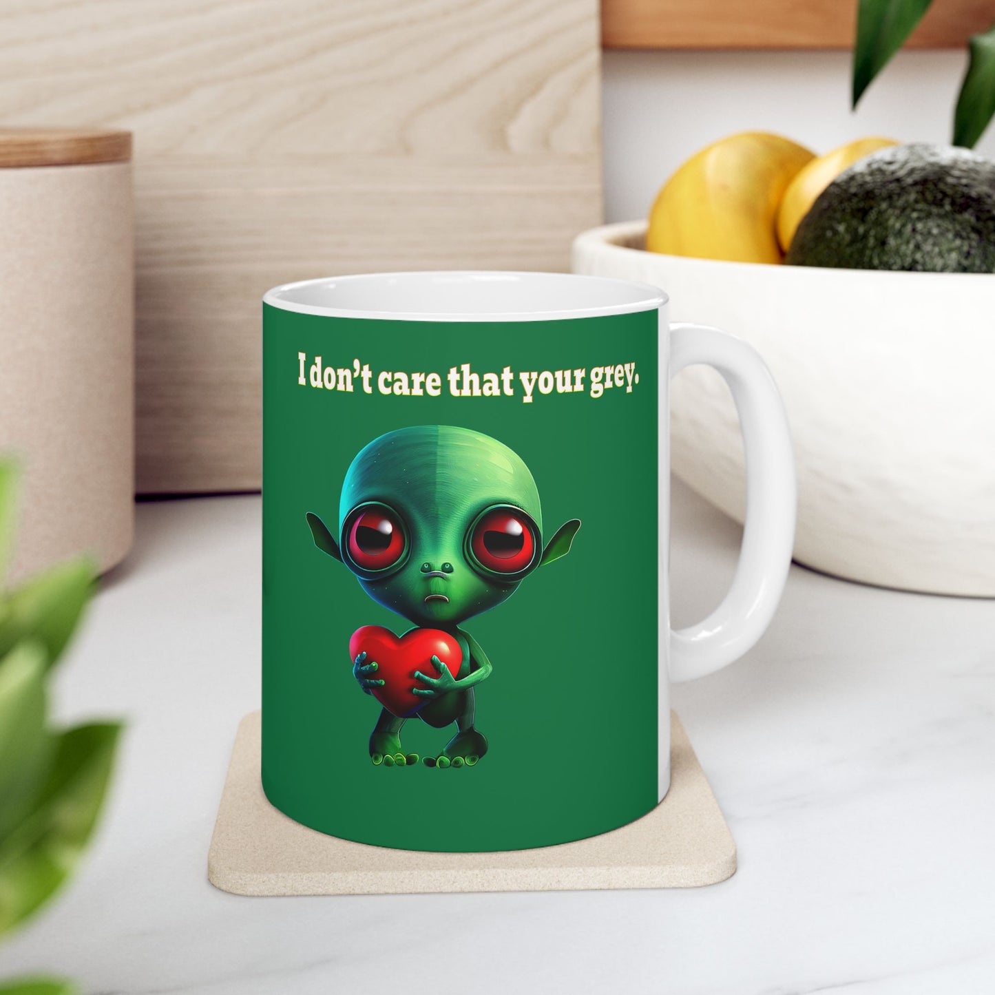 I don't care that your grey - White Mug (dark green)