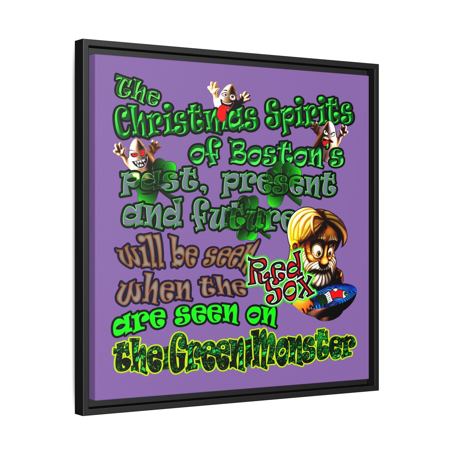 christmas spirits of boston - framed canvas art (light purple)