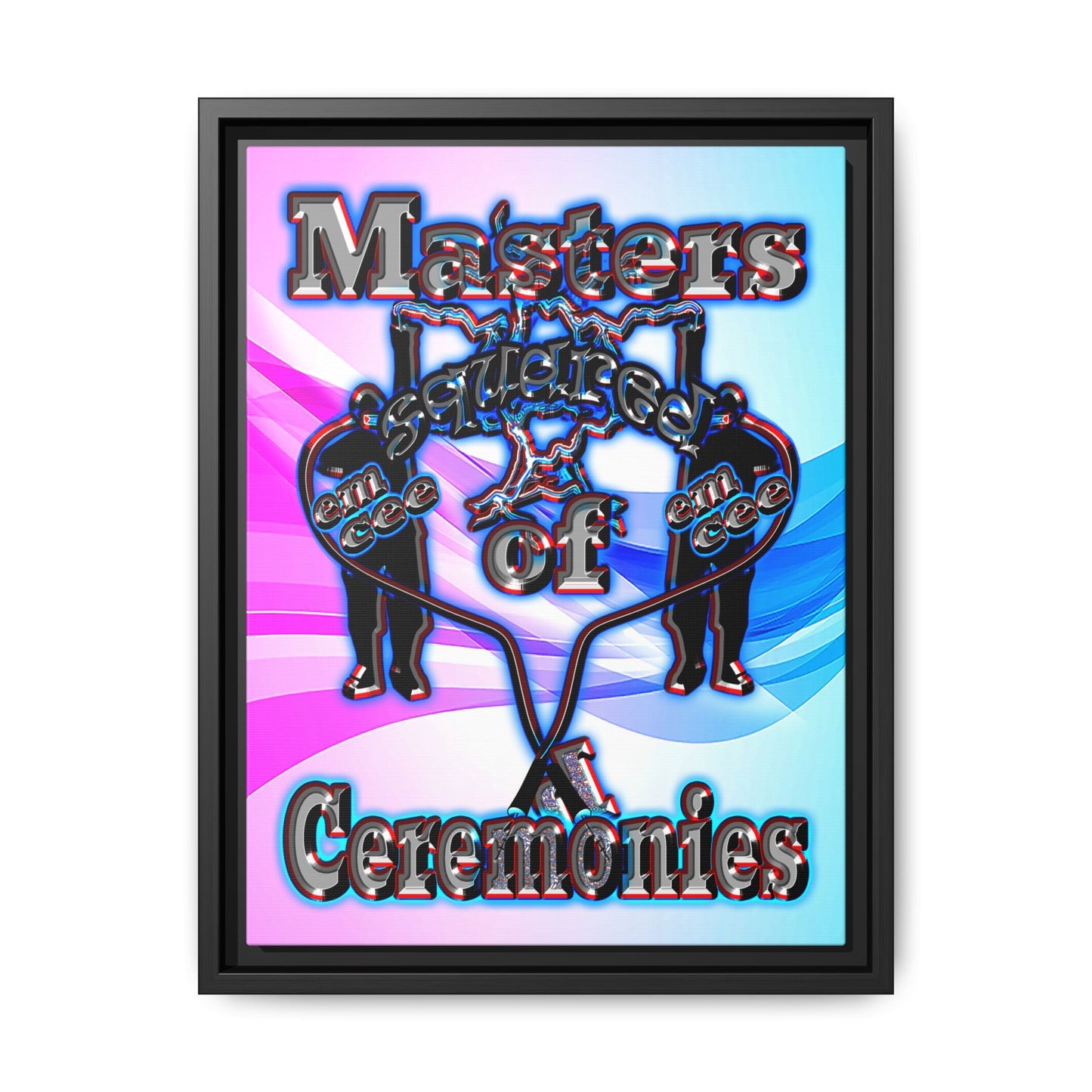 em cee squared - framed canvas art (light blue-pink wave)