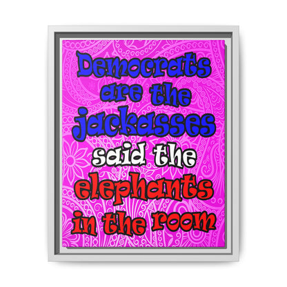 donkeys and elephants - framed canvas art (pink swirl)