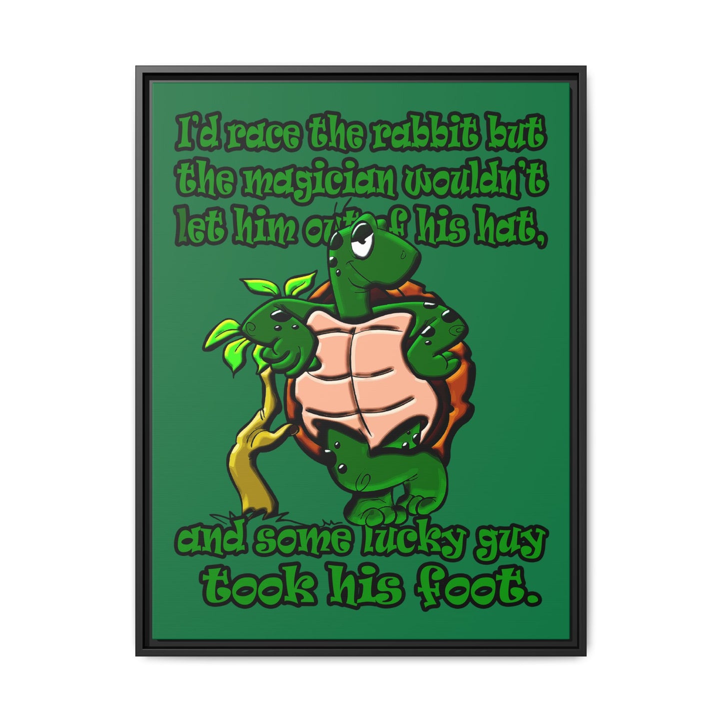 turtle race - framed canvas art (dark green)