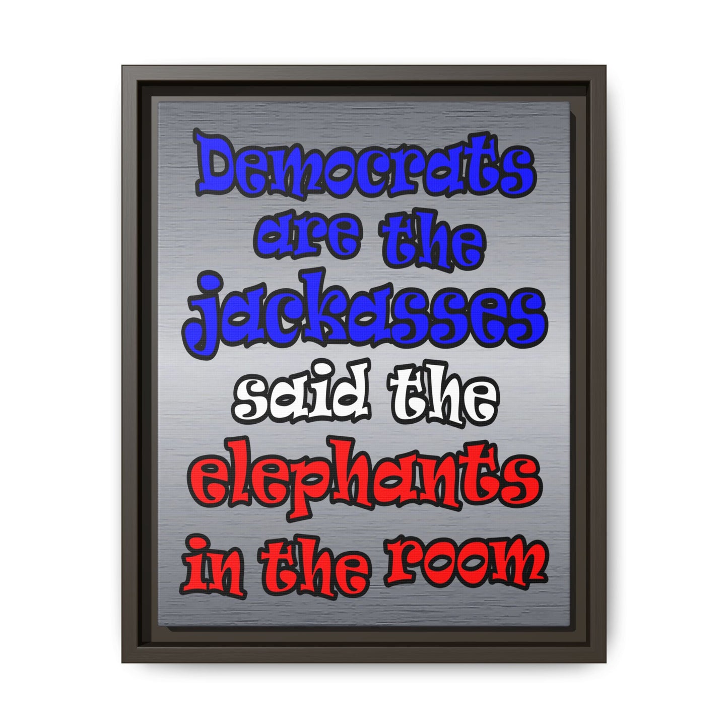 donkeys and elephants - framed canvas art (brushed nickel)