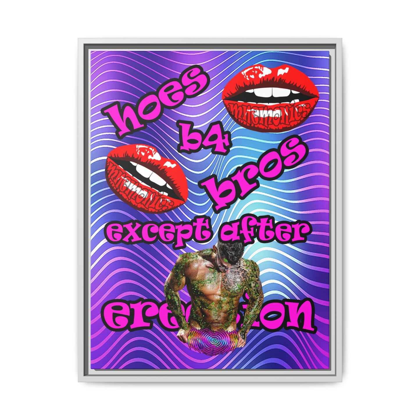 hoes b4 bros - framed canvas art (purple wave)