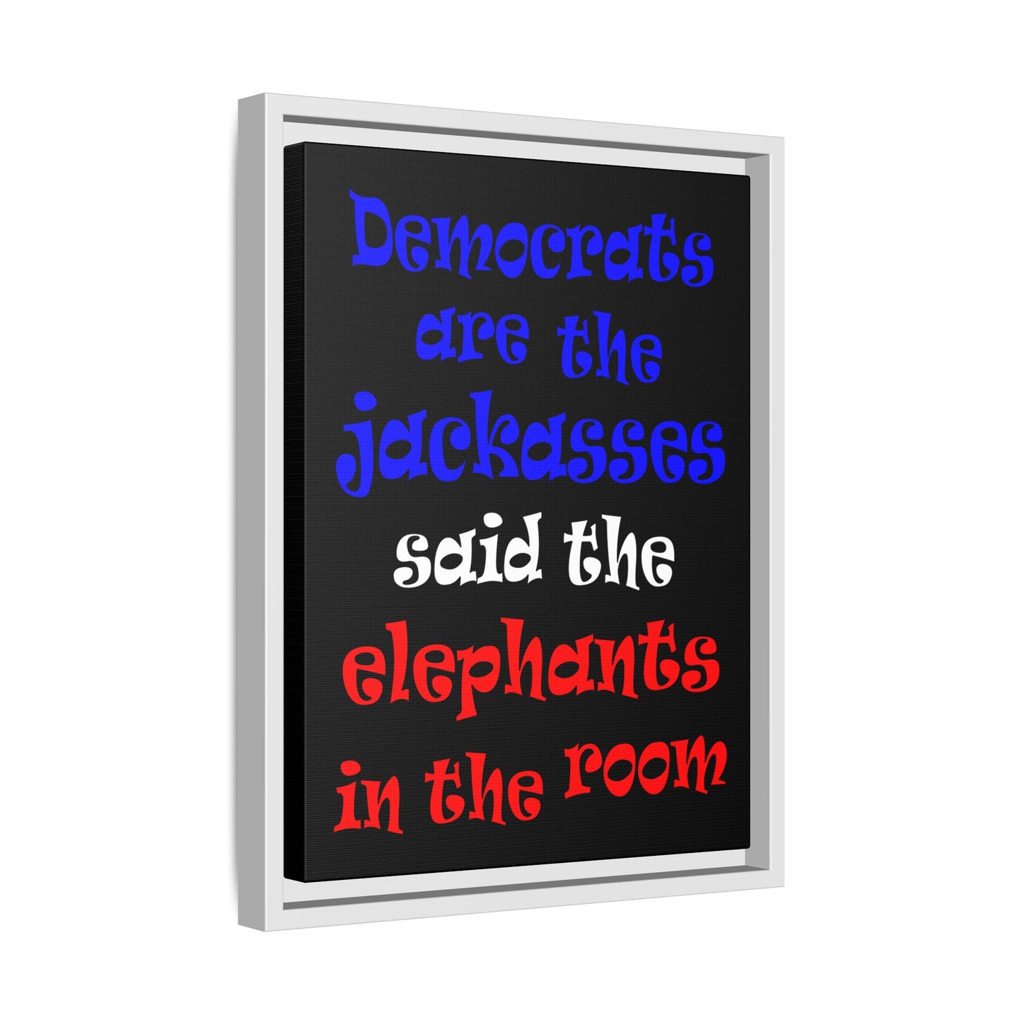 donkeys and elephants - framed canvas art (black)