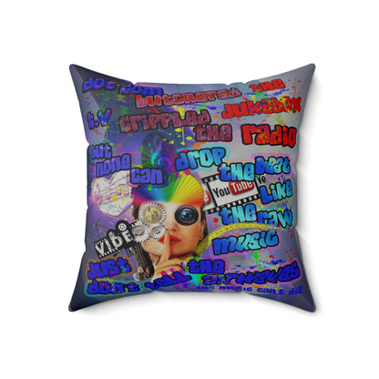 drop the beat - Spun Polyester Square Pillow - (grey-pink wave)