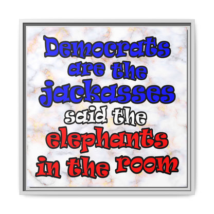 donkeys and elephants - framed canvas art (white marble)