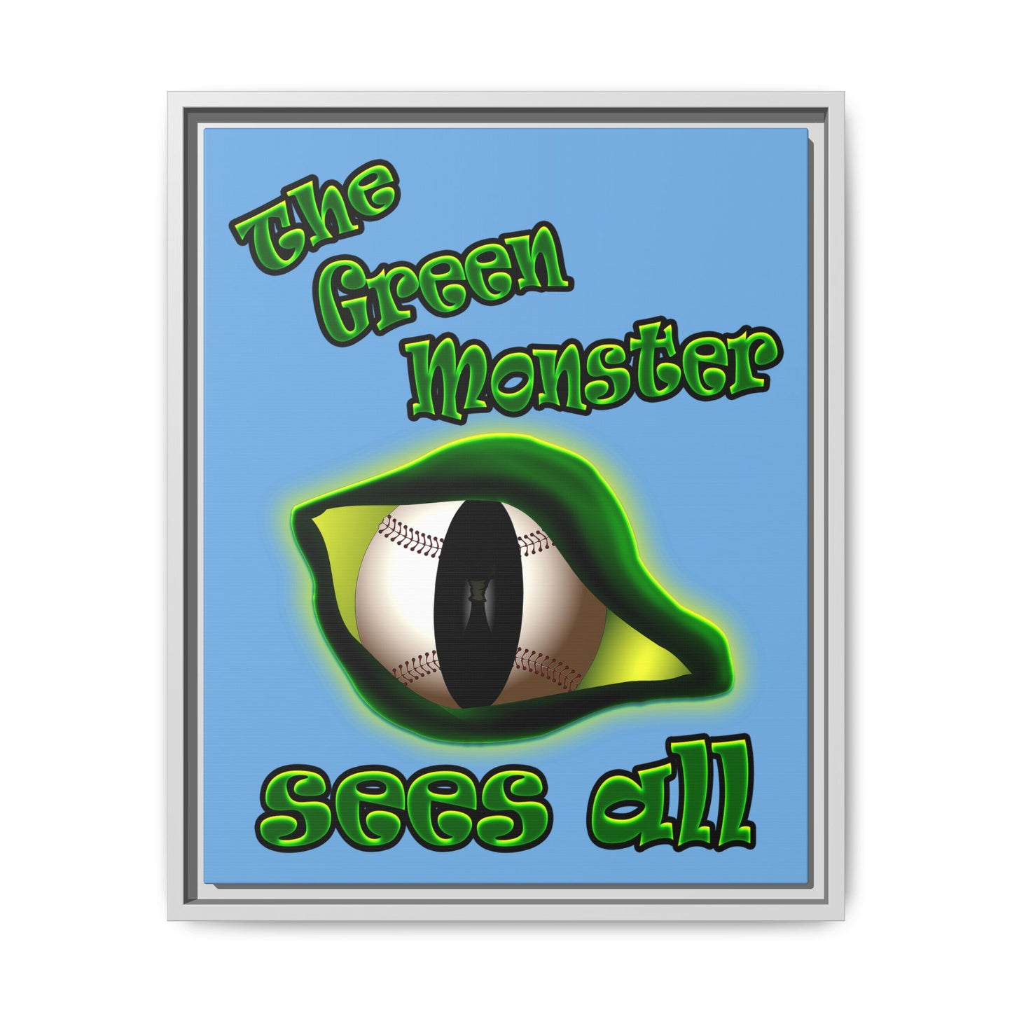 green monster - framed canvas art (light blue)