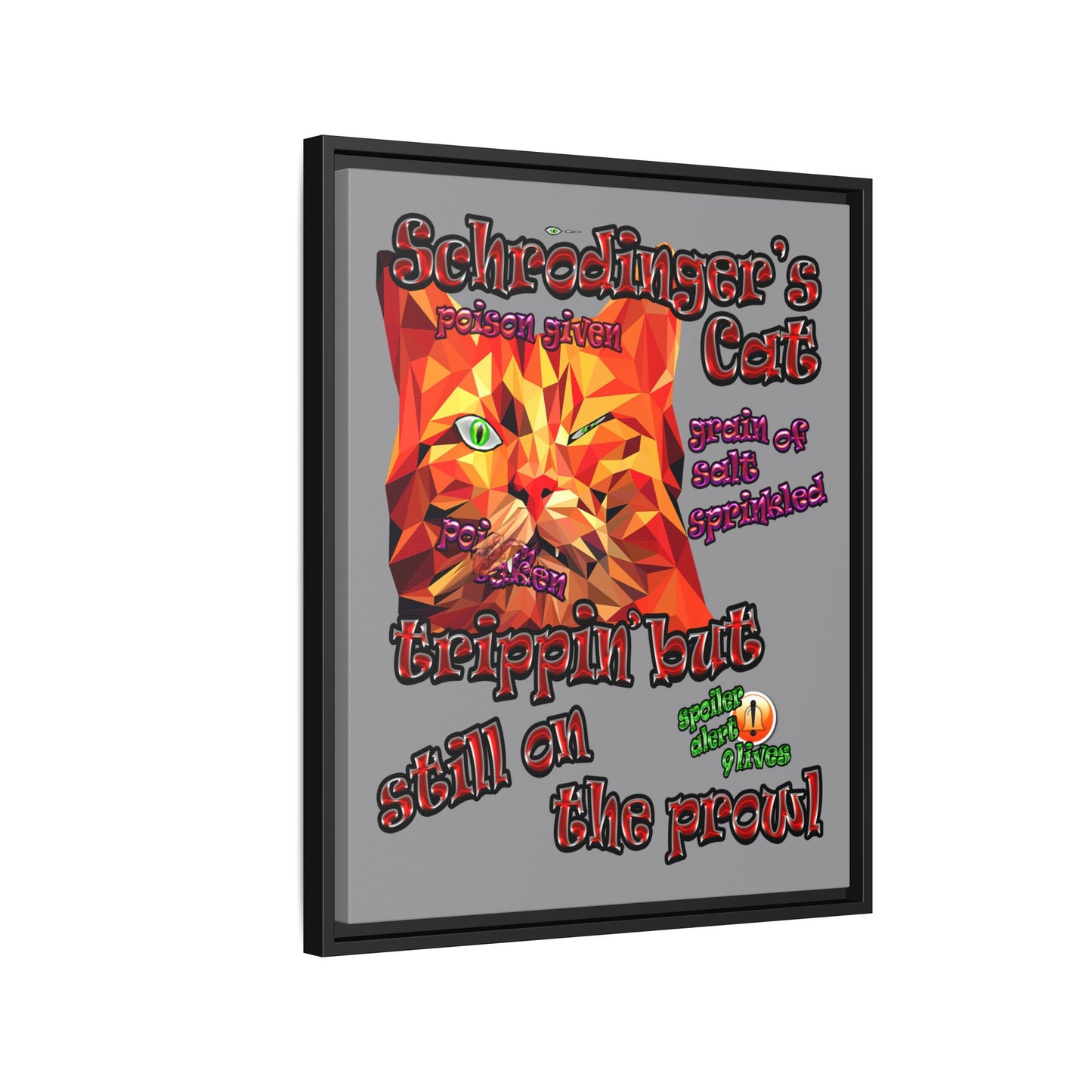 schrodinger's cat - framed canvas art (grey)