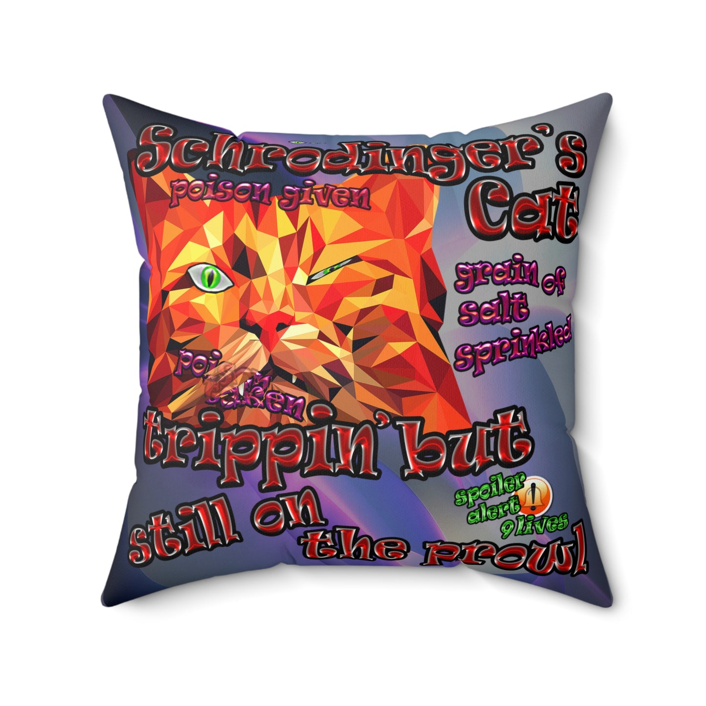 schrodinger's cat - Spun Polyester Square Pillow - (grey-pink wave)