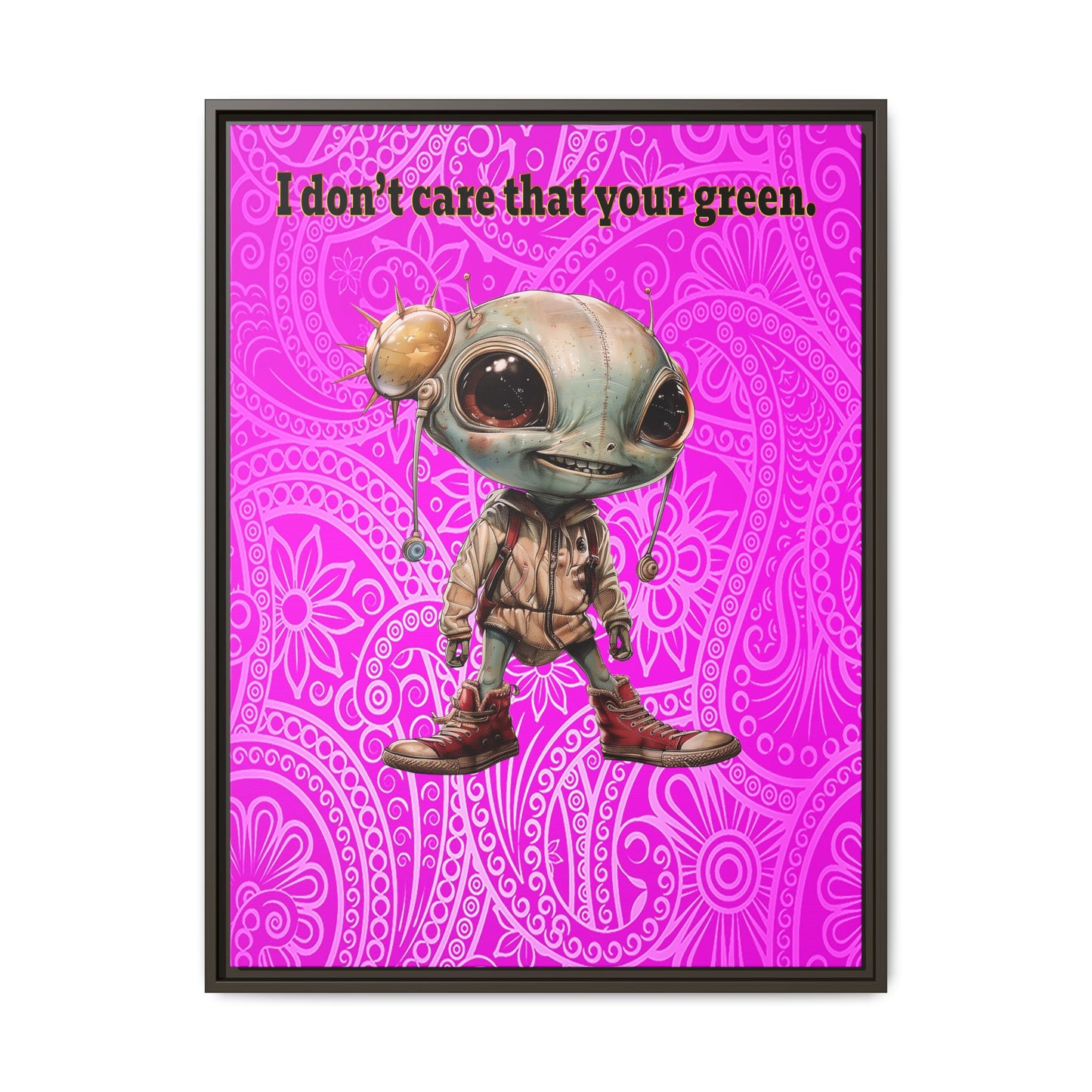 I don't care that your green - framed canvas art (pink swirl)
