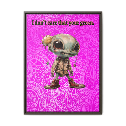 I don't care that your green - framed canvas art (pink swirl)