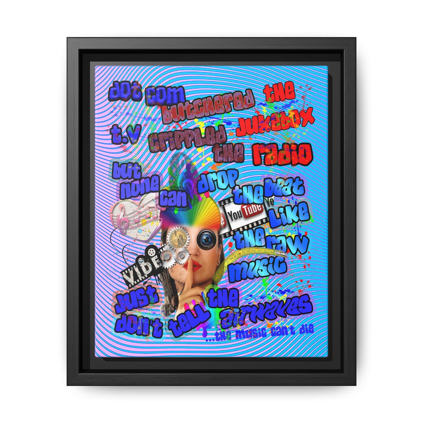 drop the beat - framed canvas art (light blue-purple wave)