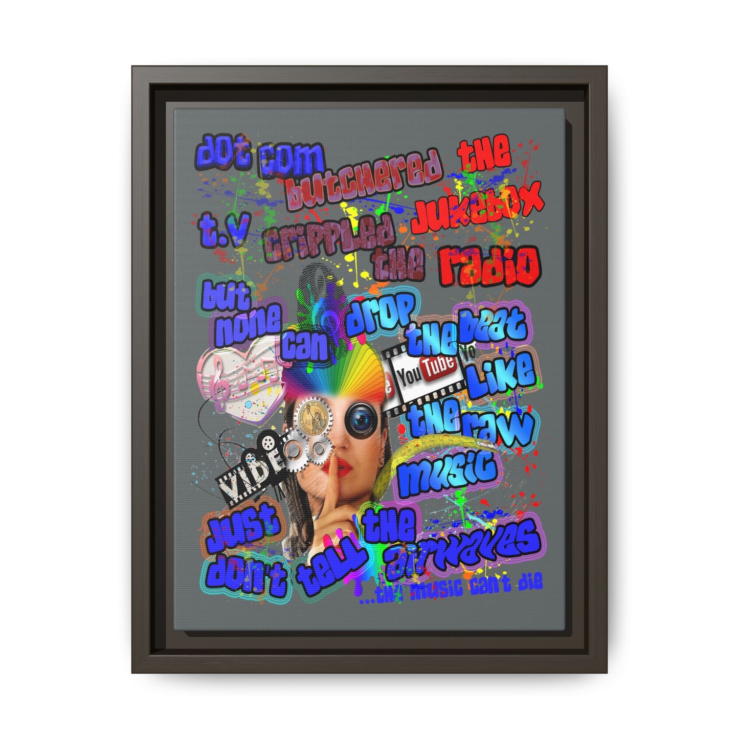drop the beat - framed canvas art (dark grey)