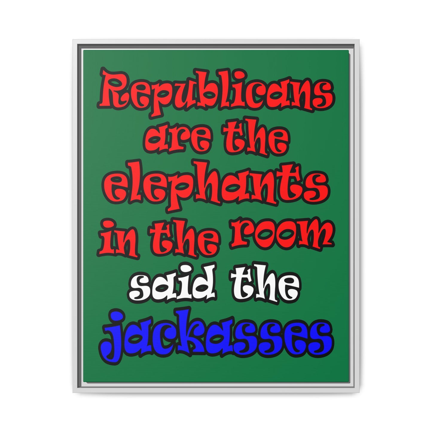 donkeys and elephants - framed canvas art (dark green)